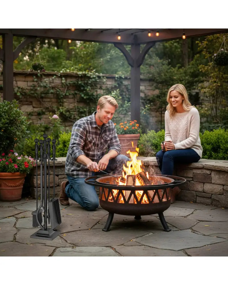 5-Pieces Fireplace Tool Set Indoor Outdoor Fire Place Set Tools with Aluminum Handles - Fireplace Tools