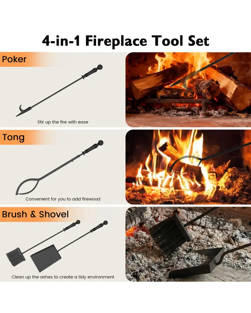 5-Pieces Fireplace Tool Set Indoor Outdoor Fire Place Set Tools with Aluminum Handles - Fireplace Tools