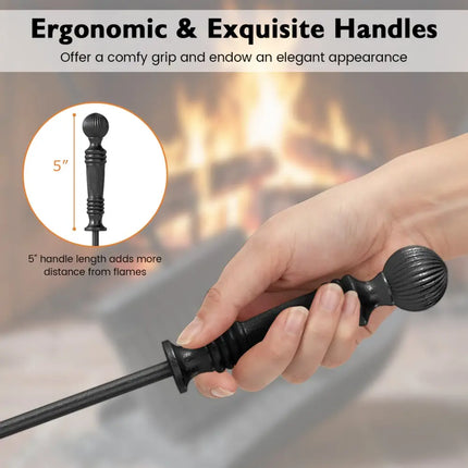 5-Pieces Fireplace Tool Set Indoor Outdoor Fire Place Set Tools with Aluminum Handles - Fireplace Tools