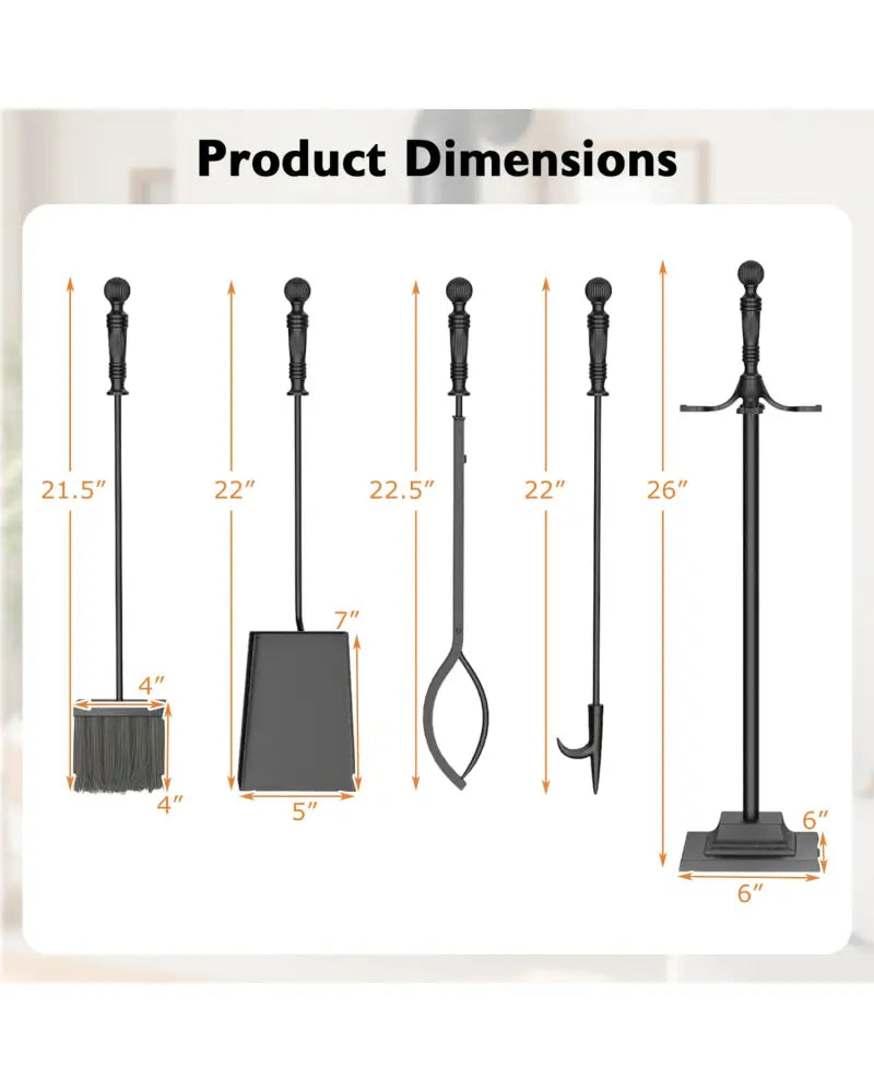 5-Pieces Fireplace Tool Set Indoor Outdoor Fire Place Set Tools with Aluminum Handles - Fireplace Tools