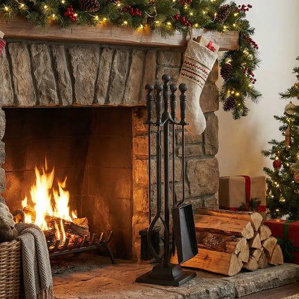 5-Pieces Fireplace Tool Set Indoor Outdoor Fire Place Set Tools with Aluminum Handles - Fireplace Tools