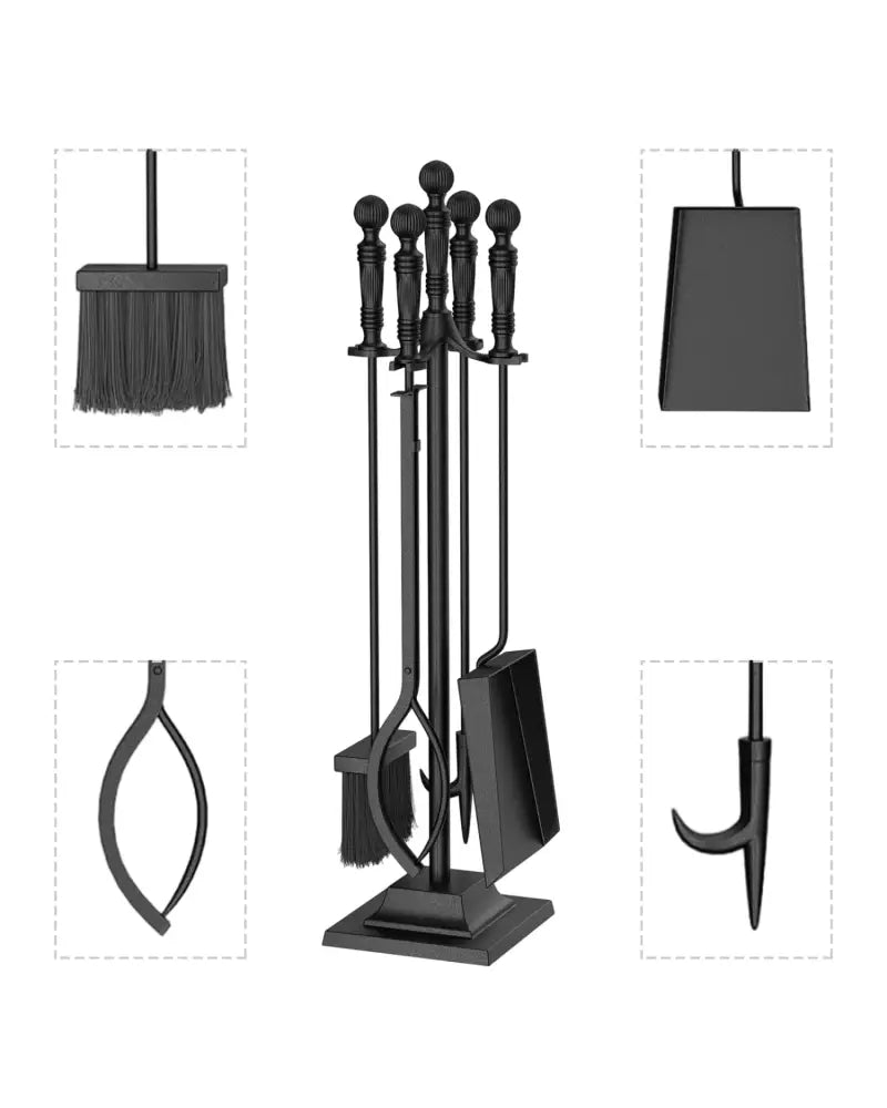 5-Pieces Fireplace Tool Set Indoor Outdoor Fire Place Set Tools with Aluminum Handles - Fireplace Tools