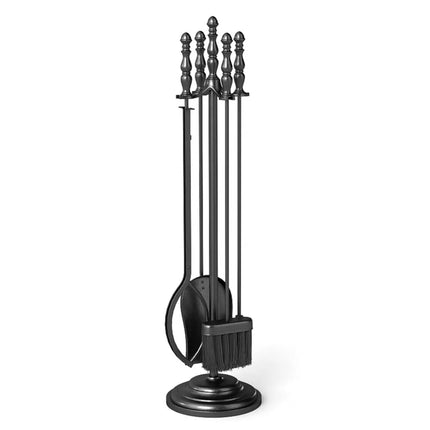 5-Pieces Fireplace Tool Set with Poker Tongs Brush Shovel and Round Stand - Fireplace Tools