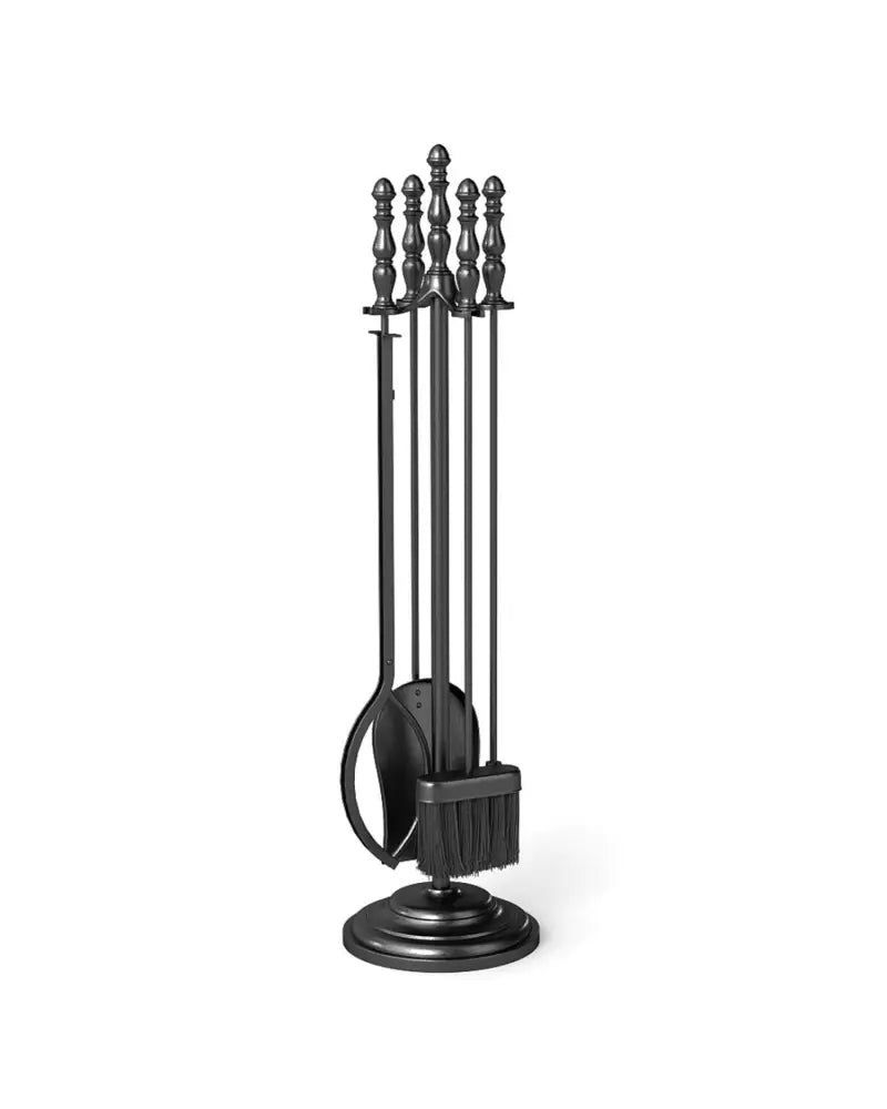 5-Pieces Fireplace Tool Set with Poker Tongs Brush Shovel and Round Stand - Fireplace Tools