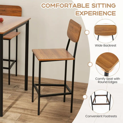 5 Pieces Industrial Dining Table Set with Counter Height Table and 4 Bar Stools-Walnut Costway
