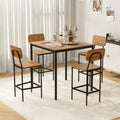 5 Pieces Industrial Dining Table Set with Counter Height Table and 4 Bar Stools-Walnut Costway