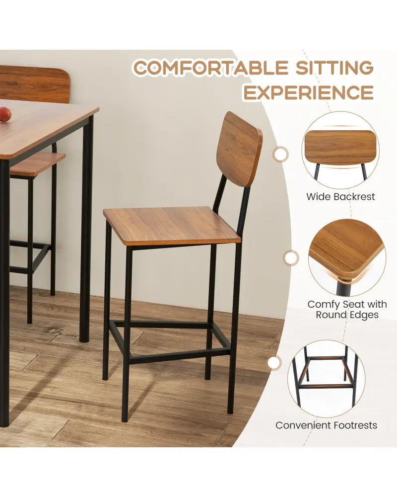 5 Pieces Industrial Dining Table Set with Counter Height Table and 4 Bar Stools-Walnut - Walnut - Dining Room Sets