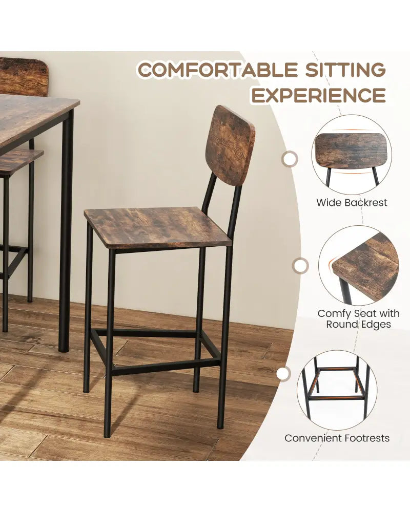 5 Pieces Industrial Dining Table Set with Counter Height Table and 4 Bar Stools-Coffee - Coffee - Dining Room Sets
