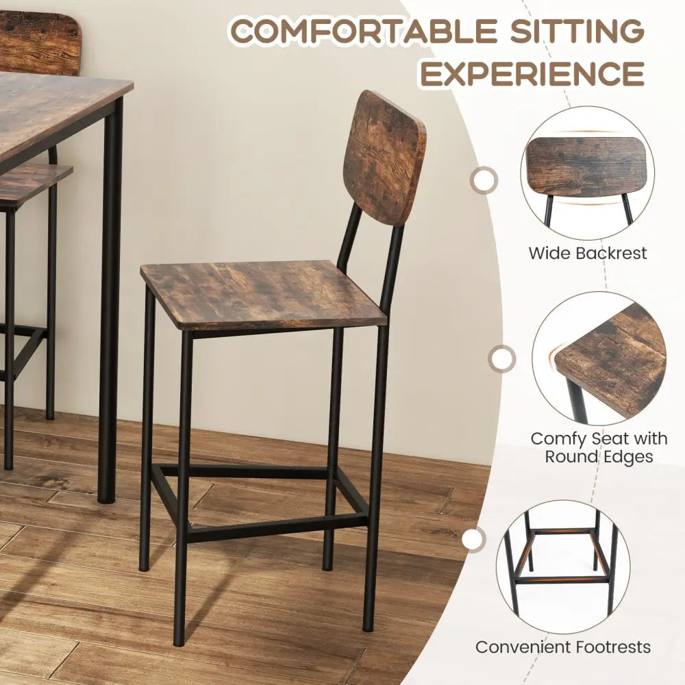 5 Pieces Industrial Dining Table Set with Counter Height Table and 4 Bar Stools-Coffee Costway