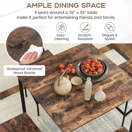5 Pieces Industrial Dining Table Set with Counter Height Table and 4 Bar Stools-Coffee Costway