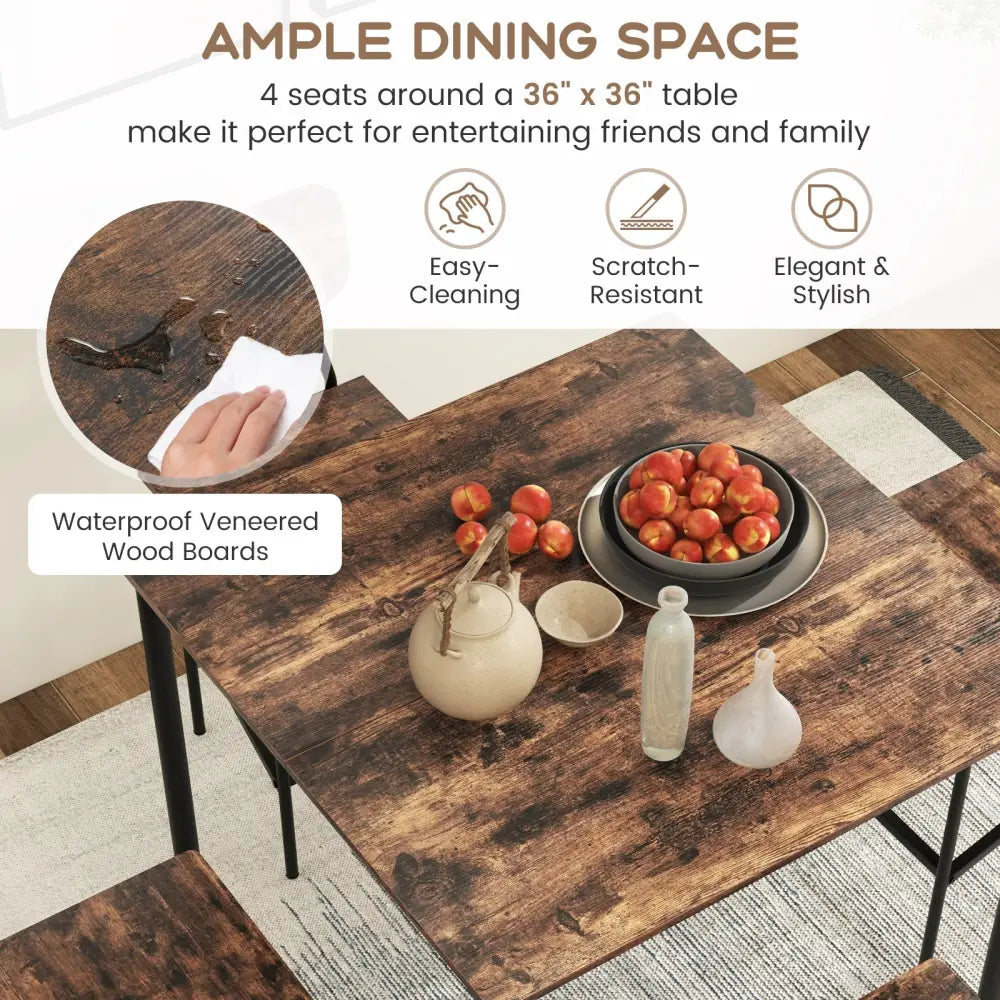 5 Pieces Industrial Dining Table Set with Counter Height Table and 4 Bar Stools-Coffee Costway