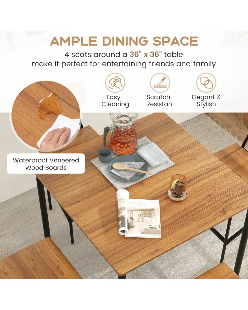 5 Pieces Industrial Dining Table Set with Counter Height Table and 4 Bar Stools-Walnut - Walnut - Dining Room Sets
