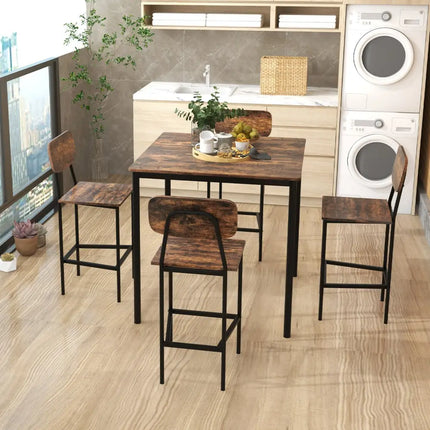 5 Pieces Industrial Dining Table Set with Counter Height Table and 4 Bar Stools-Coffee Costway