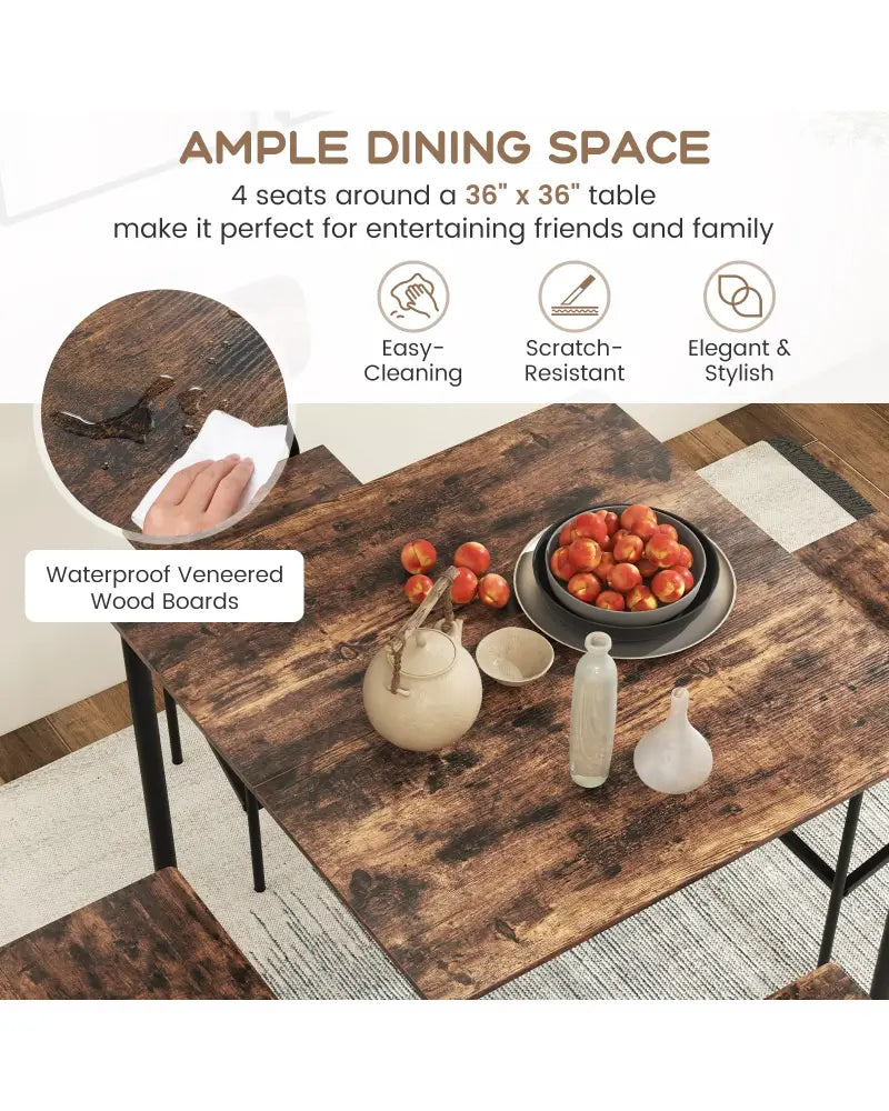 5 Pieces Industrial Dining Table Set with Counter Height Table and 4 Bar Stools-Coffee - Coffee - Dining Room Sets