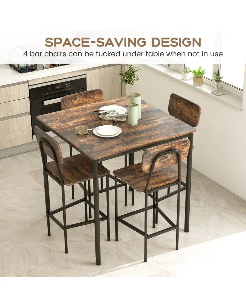 5 Pieces Industrial Dining Table Set with Counter Height Table and 4 Bar Stools-Coffee - Coffee - Dining Room Sets