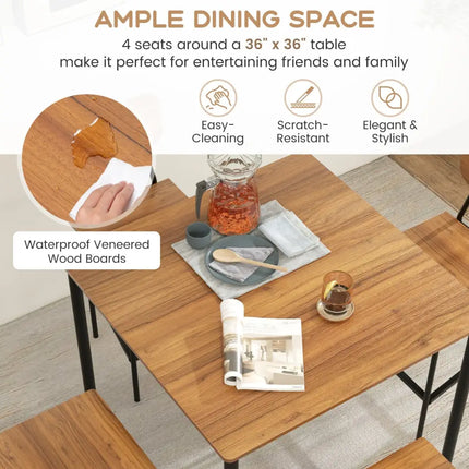 5 Pieces Industrial Dining Table Set with Counter Height Table and 4 Bar Stools-Walnut Costway