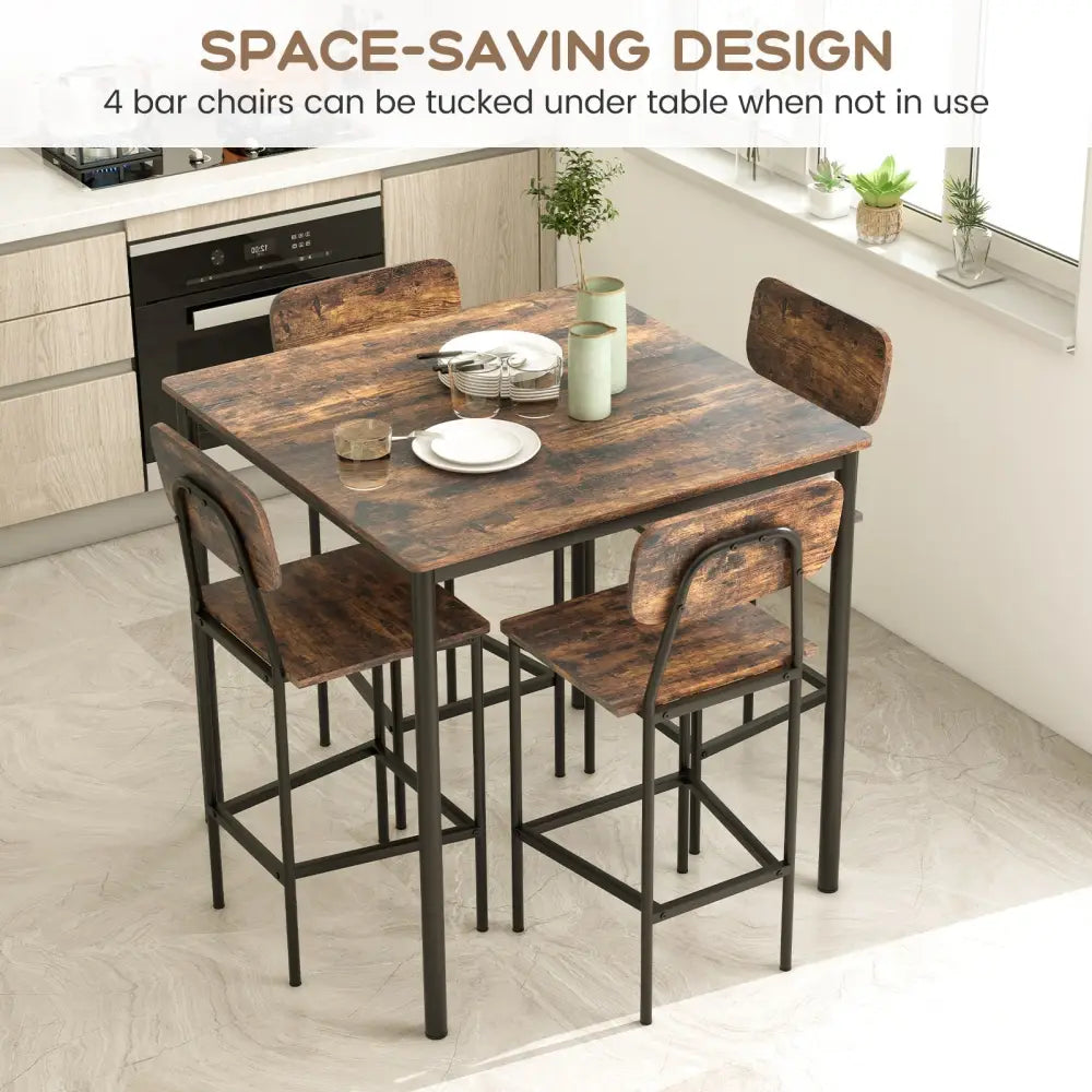 5 Pieces Industrial Dining Table Set with Counter Height Table and 4 Bar Stools-Coffee Costway