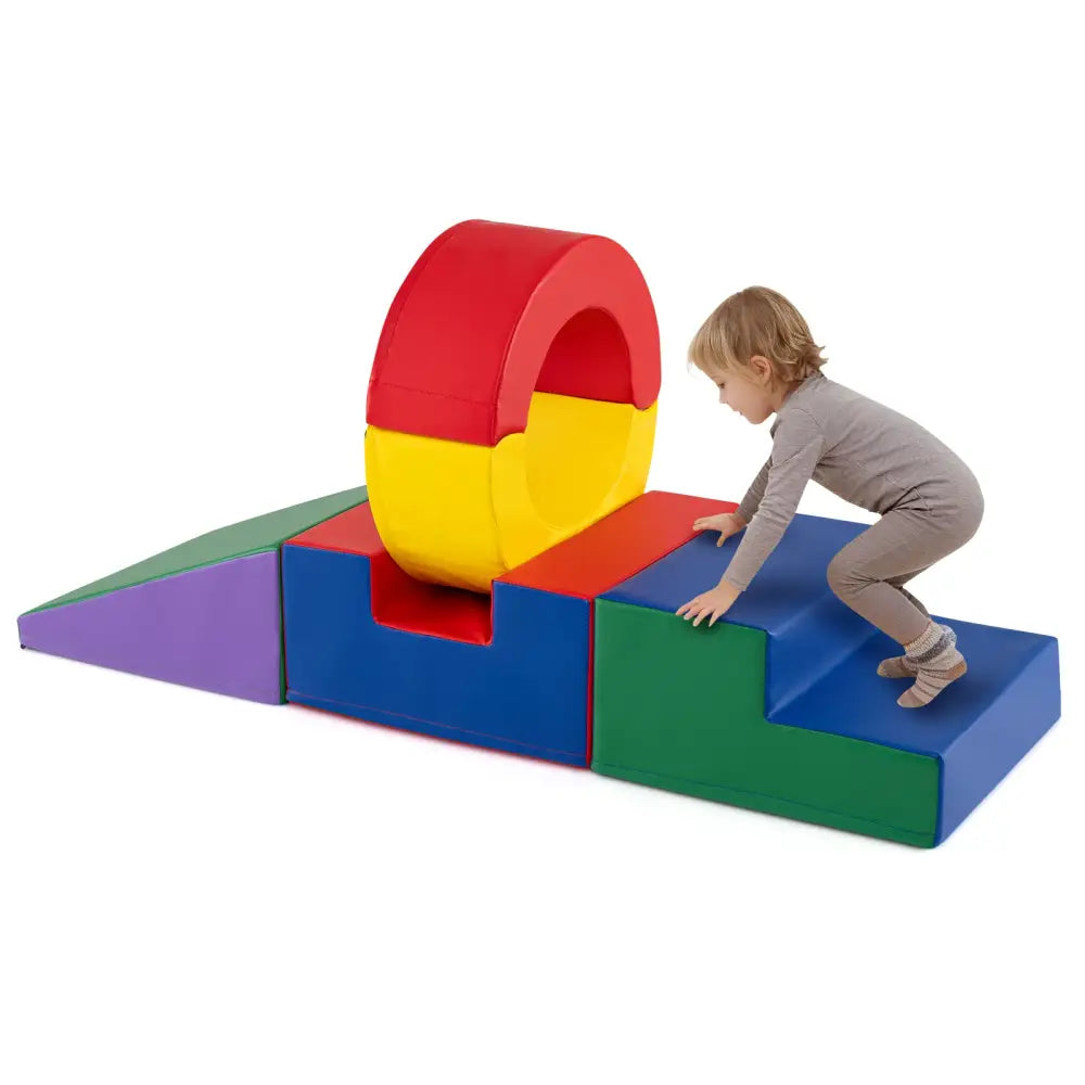 5 Pieces Kids Climbing Toys with PU Leather Cover-Multicolor - Multicolor - Climbers & Slides