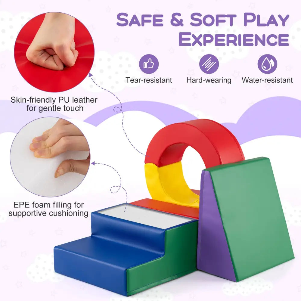 5 Pieces Kids Climbing Toys with PU Leather Cover-Multicolor - Multicolor - Climbers & Slides
