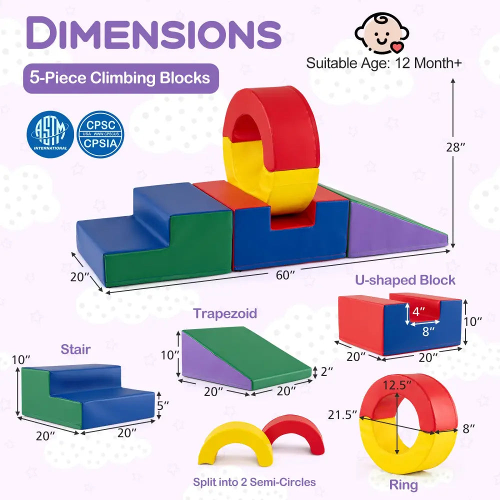 5 Pieces Kids Climbing Toys with PU Leather Cover-Multicolor - Multicolor - Climbers & Slides