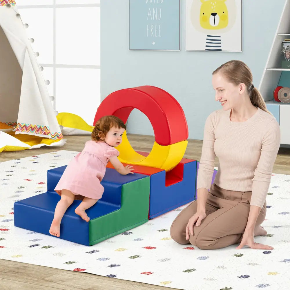 5 Pieces Kids Climbing Toys with PU Leather Cover-Multicolor - Multicolor - Climbers & Slides