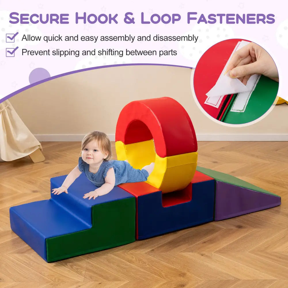 5 Pieces Kids Climbing Toys with PU Leather Cover-Multicolor - Multicolor - Climbers & Slides