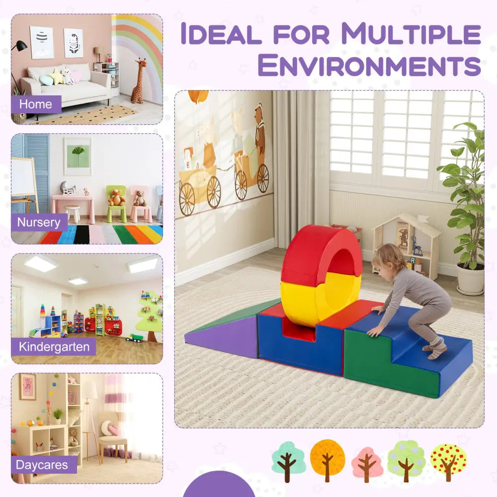 5 Pieces Kids Climbing Toys with PU Leather Cover-Multicolor - Multicolor - Climbers & Slides