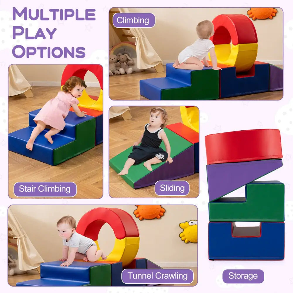 5 Pieces Kids Climbing Toys with PU Leather Cover-Multicolor - Multicolor - Climbers & Slides