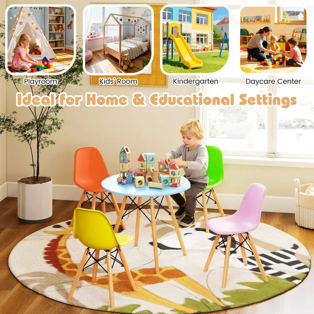 5 Pieces Kid’s Colorful Set with 4 Armless Chairs - Multicolor - Kids Table & Chair Sets