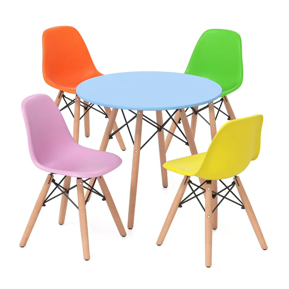 5 Pieces Kid’s Colorful Set with 4 Armless Chairs - Multicolor - Kids Table & Chair Sets