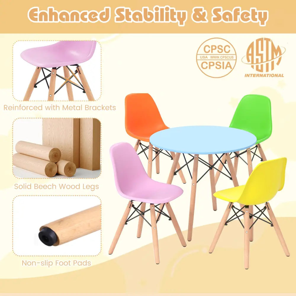 5 Pieces Kid’s Colorful Set with 4 Armless Chairs - Multicolor - Kids Table & Chair Sets
