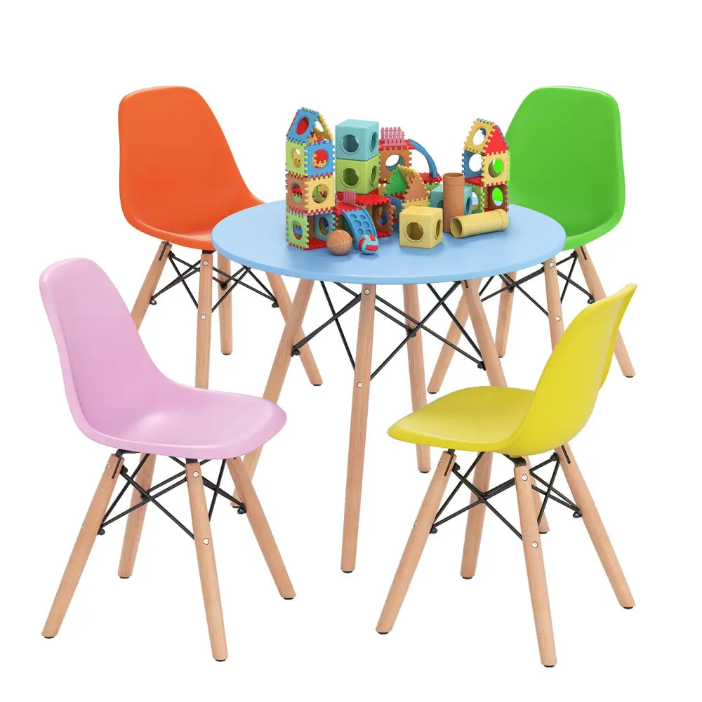 5 Pieces Kid’s Colorful Set with 4 Armless Chairs - Multicolor - Kids Table & Chair Sets
