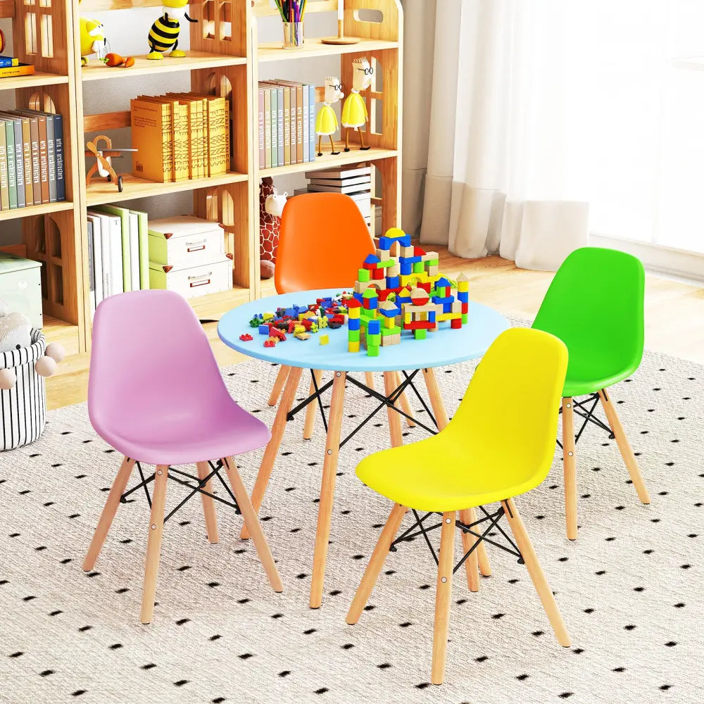 5 Pieces Kid’s Colorful Set with 4 Armless Chairs - Multicolor - Kids Table & Chair Sets