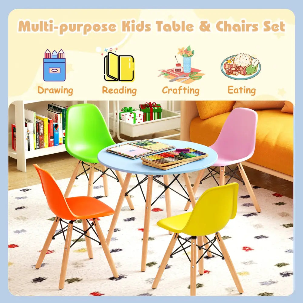 5 Pieces Kid’s Colorful Set with 4 Armless Chairs - Multicolor - Kids Table & Chair Sets
