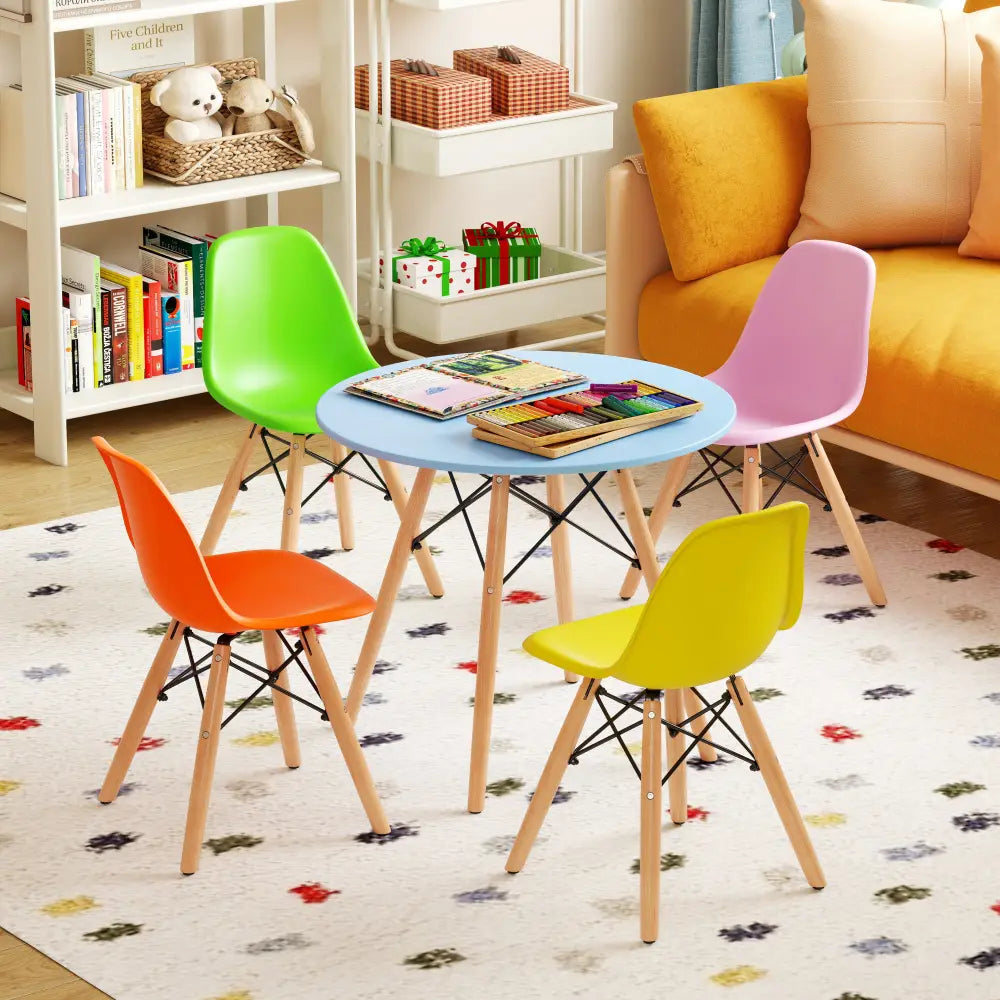 5 Pieces Kid’s Colorful Set with 4 Armless Chairs - Multicolor - Kids Table & Chair Sets