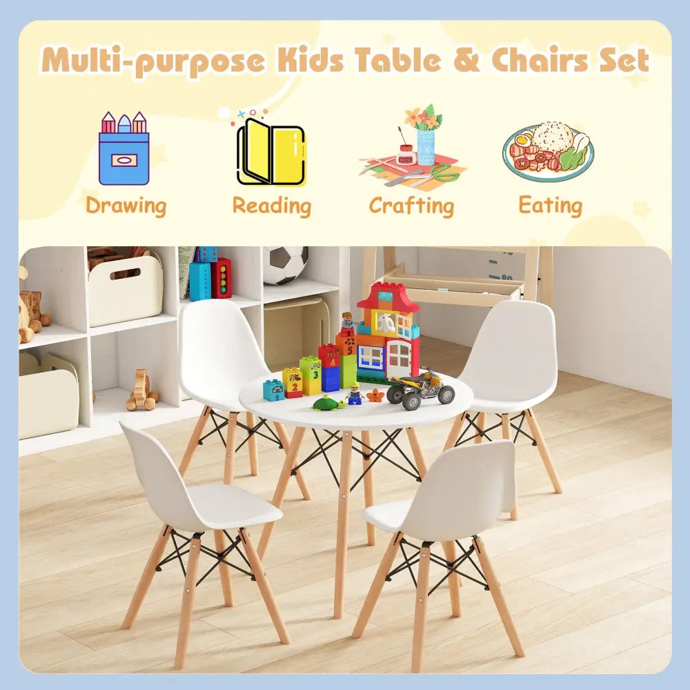 5 Pieces Kids Mid-Century Modern Table Chairs Set - White - Kids Table & Chair Sets