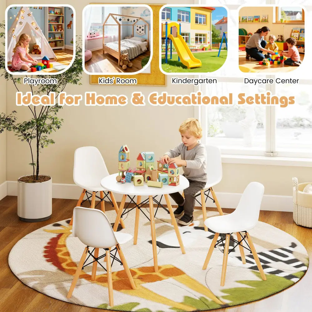5 Pieces Kids Mid-Century Modern Table Chairs Set - White - Kids Table & Chair Sets