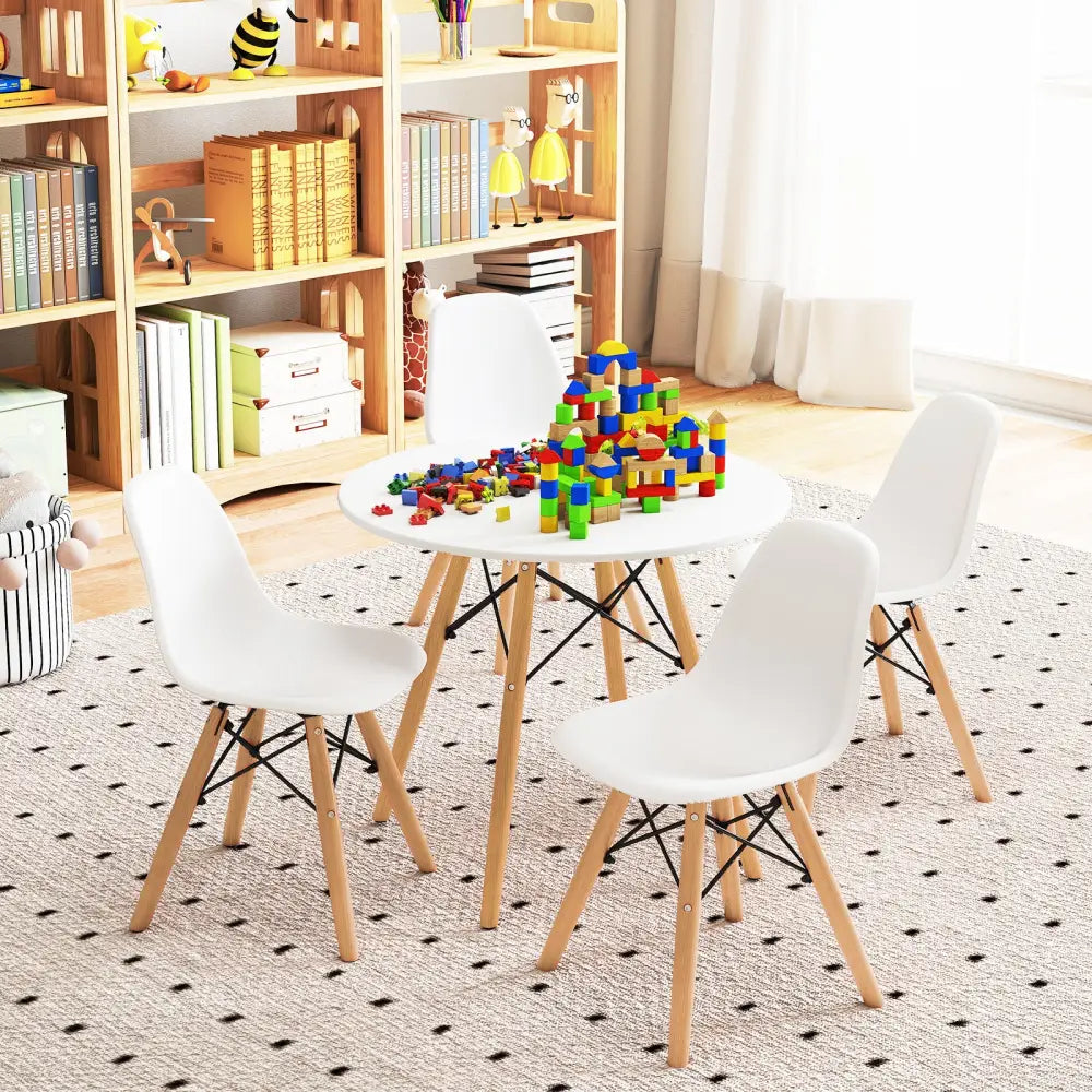 5 Pieces Kids Mid-Century Modern Table Chairs Set - White - Kids Table & Chair Sets