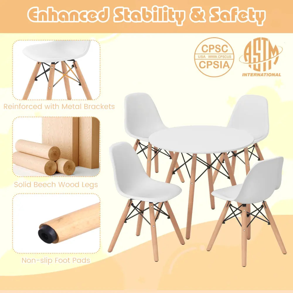 5 Pieces Kids Mid-Century Modern Table Chairs Set - White - Kids Table & Chair Sets