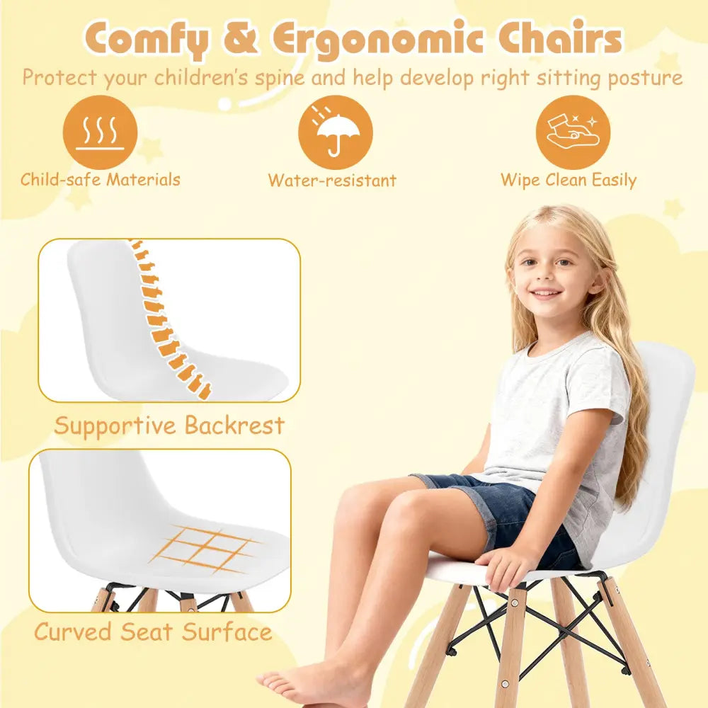 5 Pieces Kids Mid-Century Modern Table Chairs Set - White - Kids Table & Chair Sets