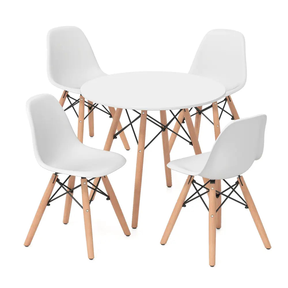 5 Pieces Kids Mid-Century Modern Table Chairs Set - White - Kids Table & Chair Sets