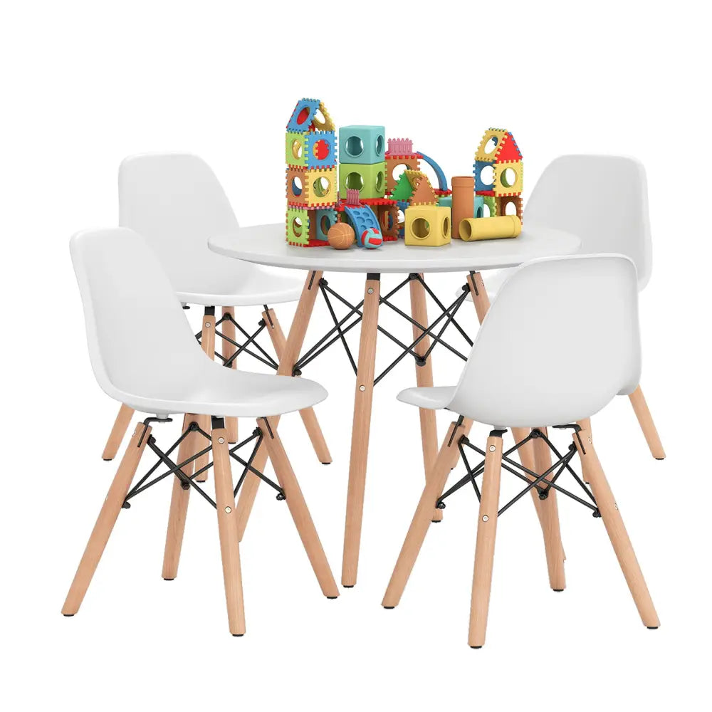5 Pieces Kids Mid-Century Modern Table Chairs Set - White - Kids Table & Chair Sets