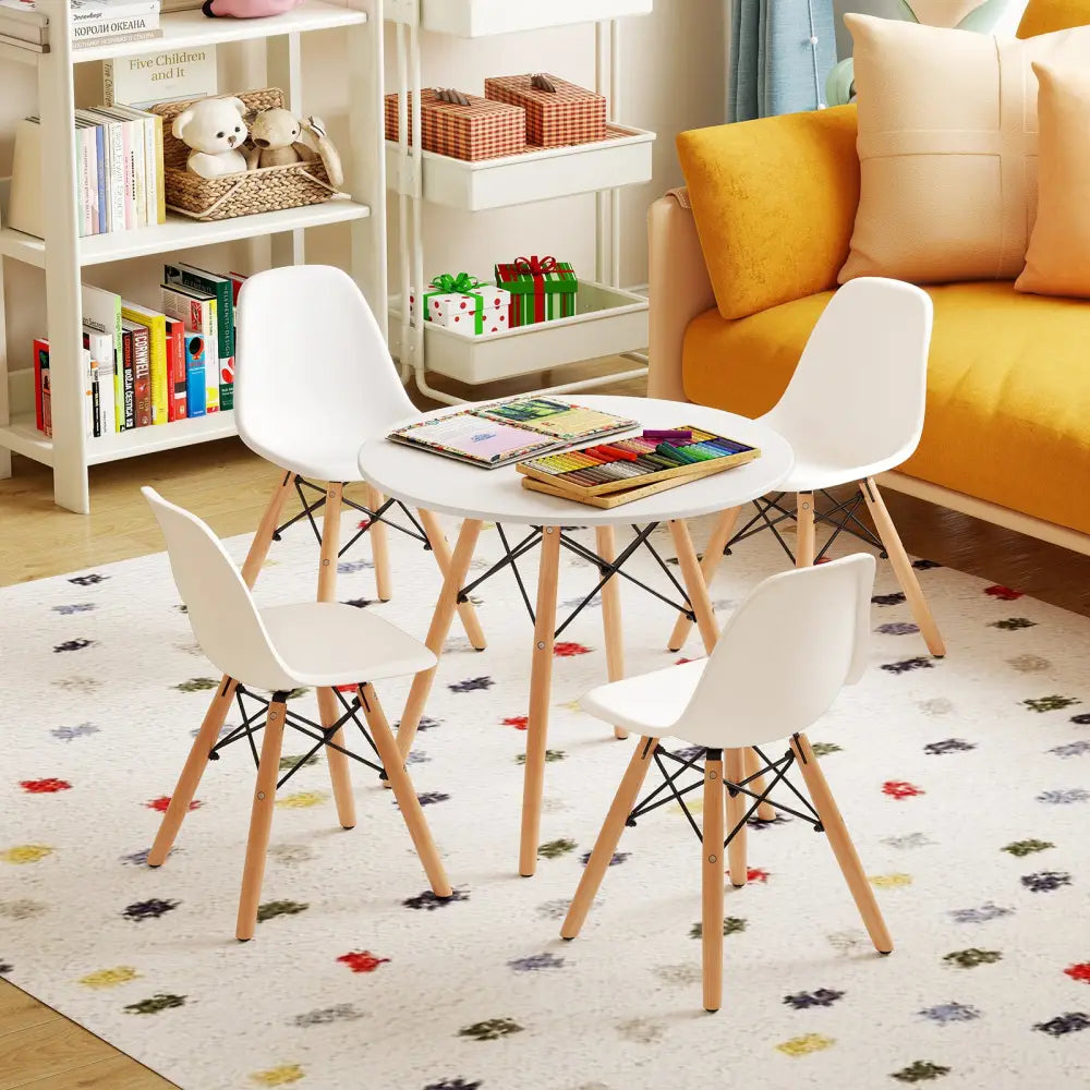 5 Pieces Kids Mid-Century Modern Table Chairs Set - White - Kids Table & Chair Sets