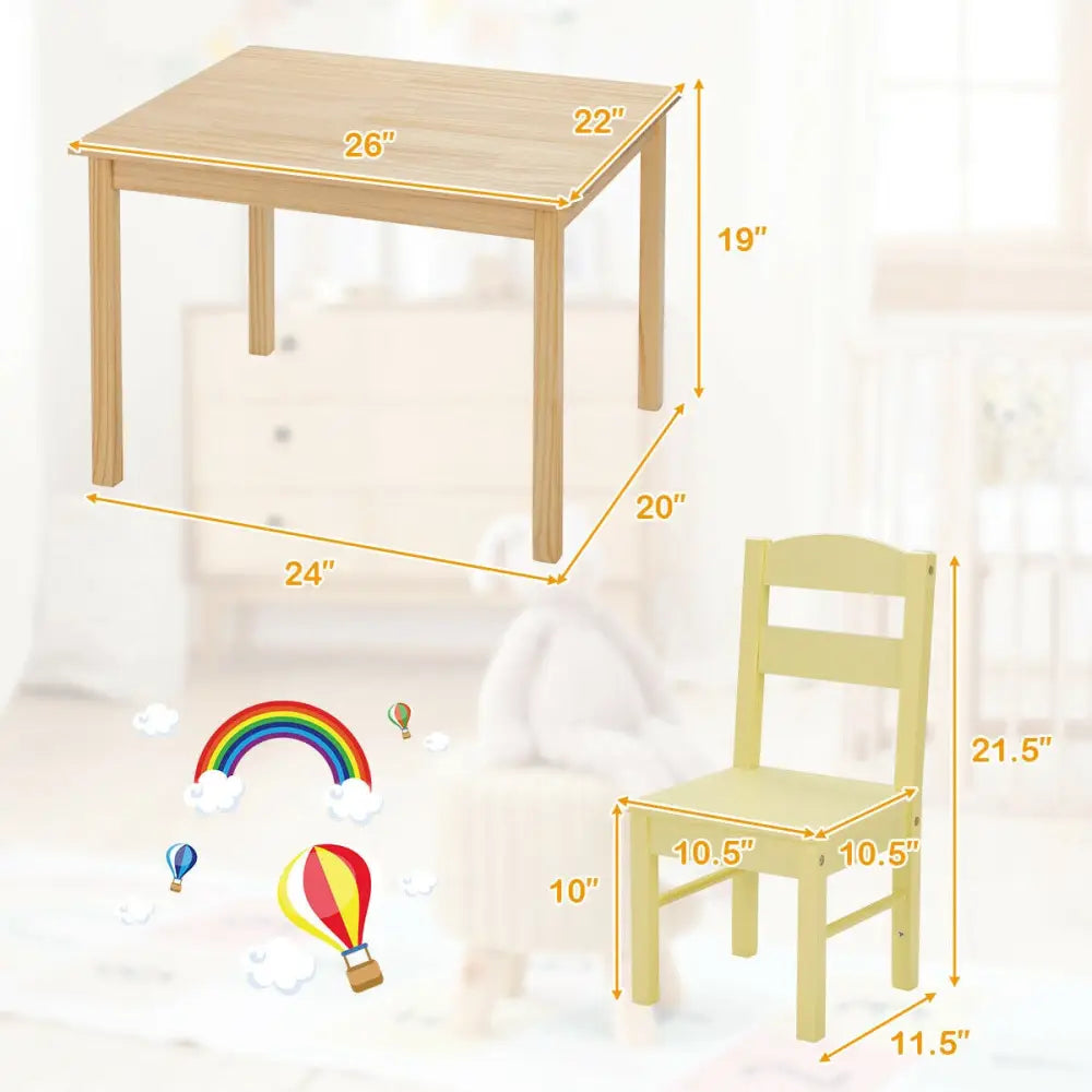 5 Pieces Kids Pine Wood Multicolor Table Chair Set-Multicolor - Multicolor - Kids Table & Chair Sets