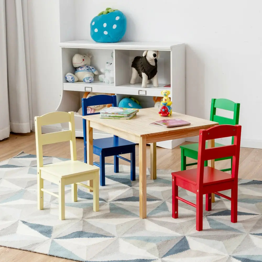 5 Pieces Kids Pine Wood Multicolor Table Chair Set-Multicolor - Multicolor - Kids Table & Chair Sets