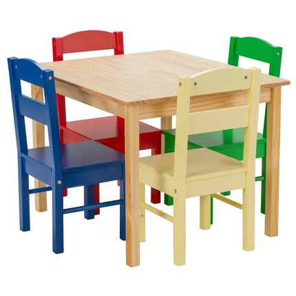 5 Pieces Kids Pine Wood Multicolor Table Chair Set-Multicolor - Multicolor - Kids Table & Chair Sets