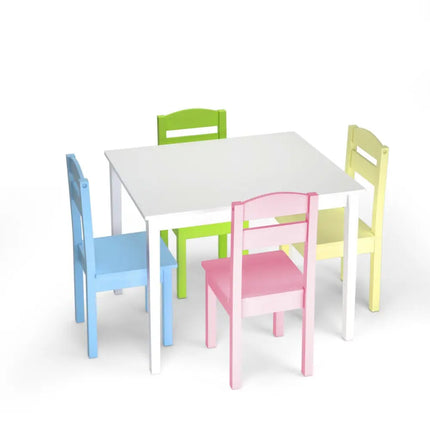 5 Pieces Kids Pine Wood Table Chair Set-Clear - Clear - Kids Table & Chair Sets