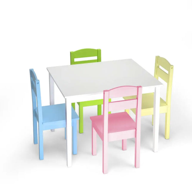 5 Pieces Kids Pine Wood Table Chair Set-Clear - Clear - Kids Table & Chair Sets