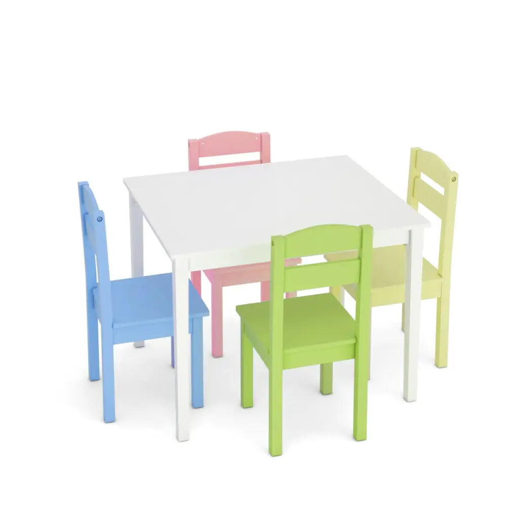 5 Pieces Kids Pine Wood Table Chair Set-Clear - Clear - Kids Table & Chair Sets