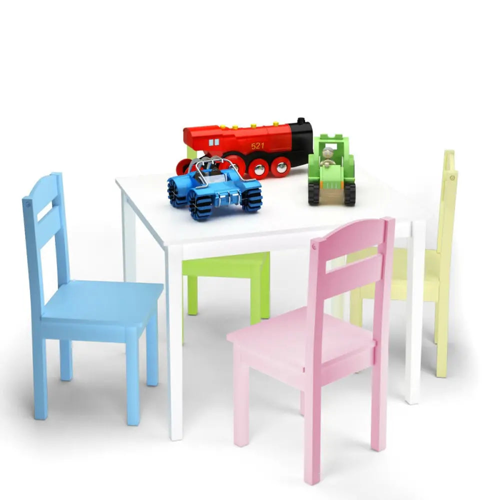 5 Pieces Kids Pine Wood Table Chair Set-Clear - Clear - Kids Table & Chair Sets